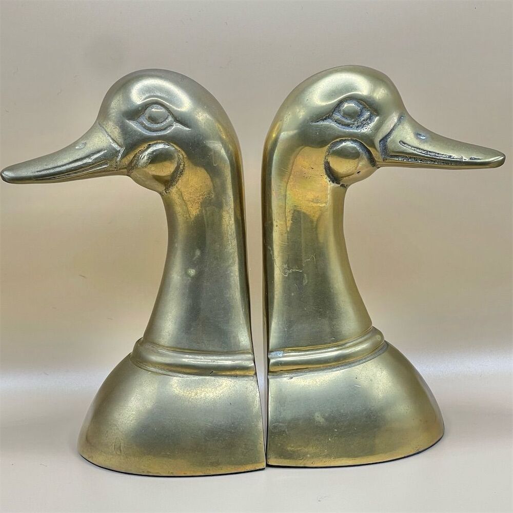 Vintage Brass Duck Head Bookends Mid-Century Modern Decorative Desk Accessory
